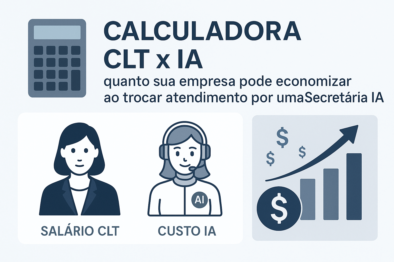 Empresário observando gráfico de economia comparando custos CLT e IA no atendimento.